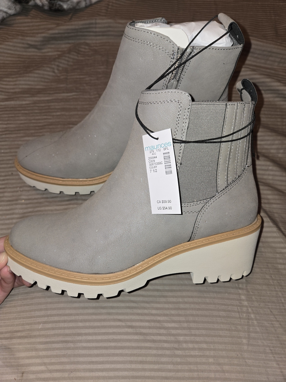 NWT Maurices Light Gray Lug Sole Chelsea Ankle Booties